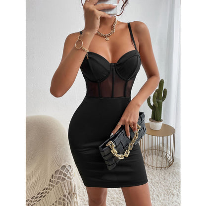 Sexy Strap Mesh Patchwork Corset Bodycon Dress