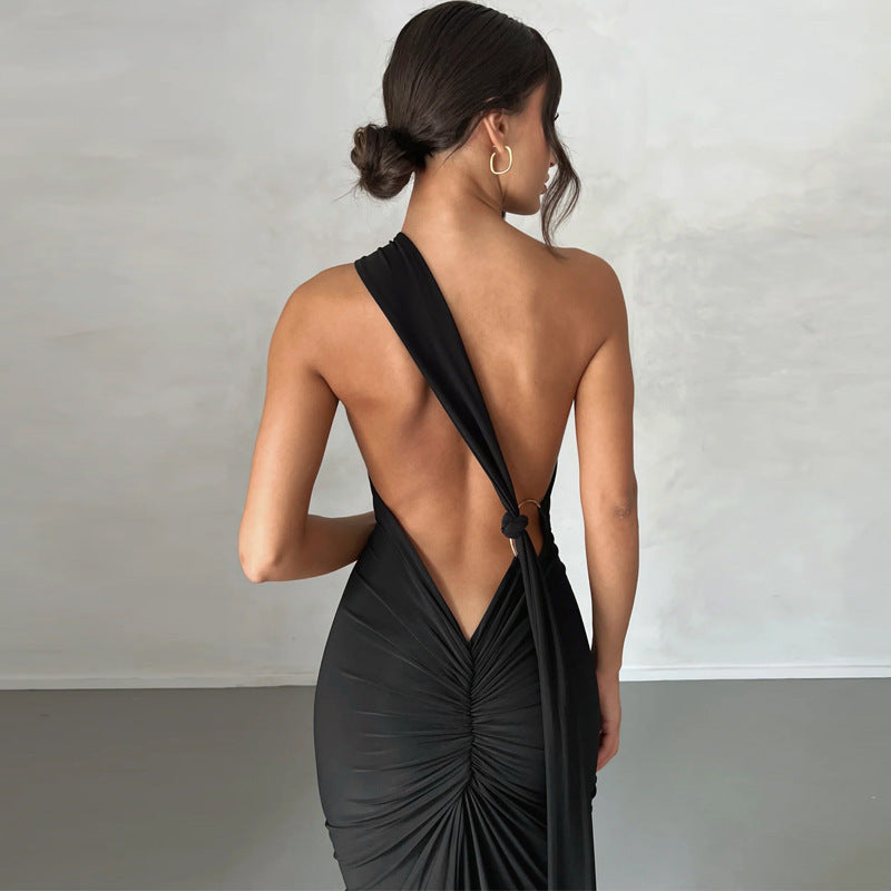 New Sexy Backless Ruched Slim-Fit Sleeveless Dress