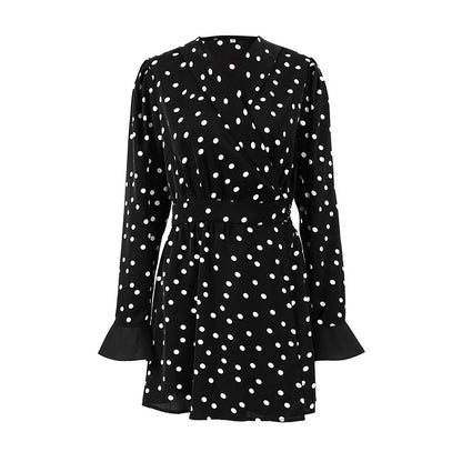 Elegant Polka Dot Tie-Waist Dress