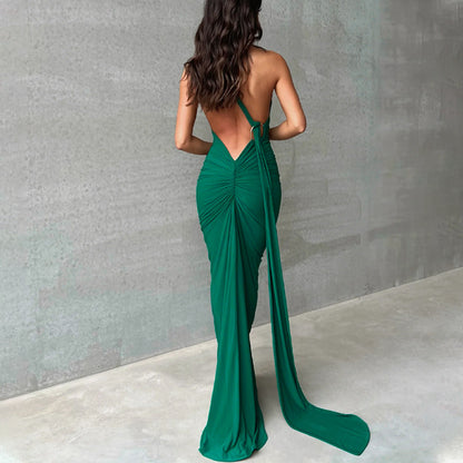 New Sexy Backless Ruched Slim-Fit Sleeveless Dress