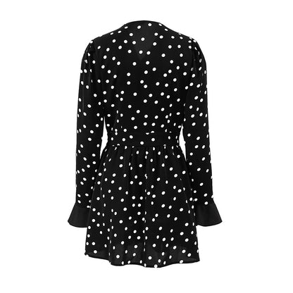 Elegant Polka Dot Tie-Waist Dress