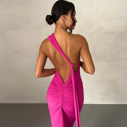 New Sexy Backless Ruched Slim-Fit Sleeveless Dress