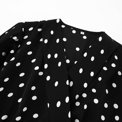 Elegant Polka Dot Tie-Waist Dress