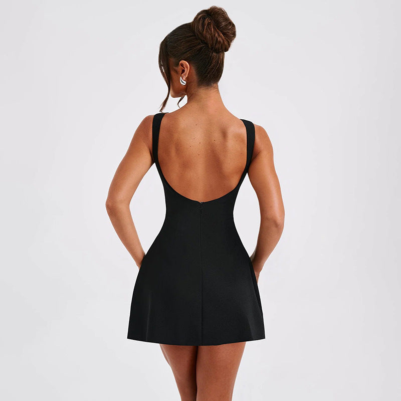 Elegant Sexy Backless Basic Short Dress