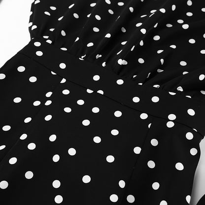 Elegant Polka Dot Tie-Waist Dress