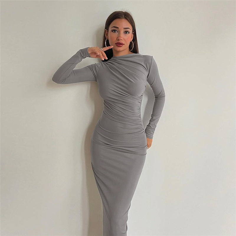 Round Neck Long Sleeve Bodycon Dress