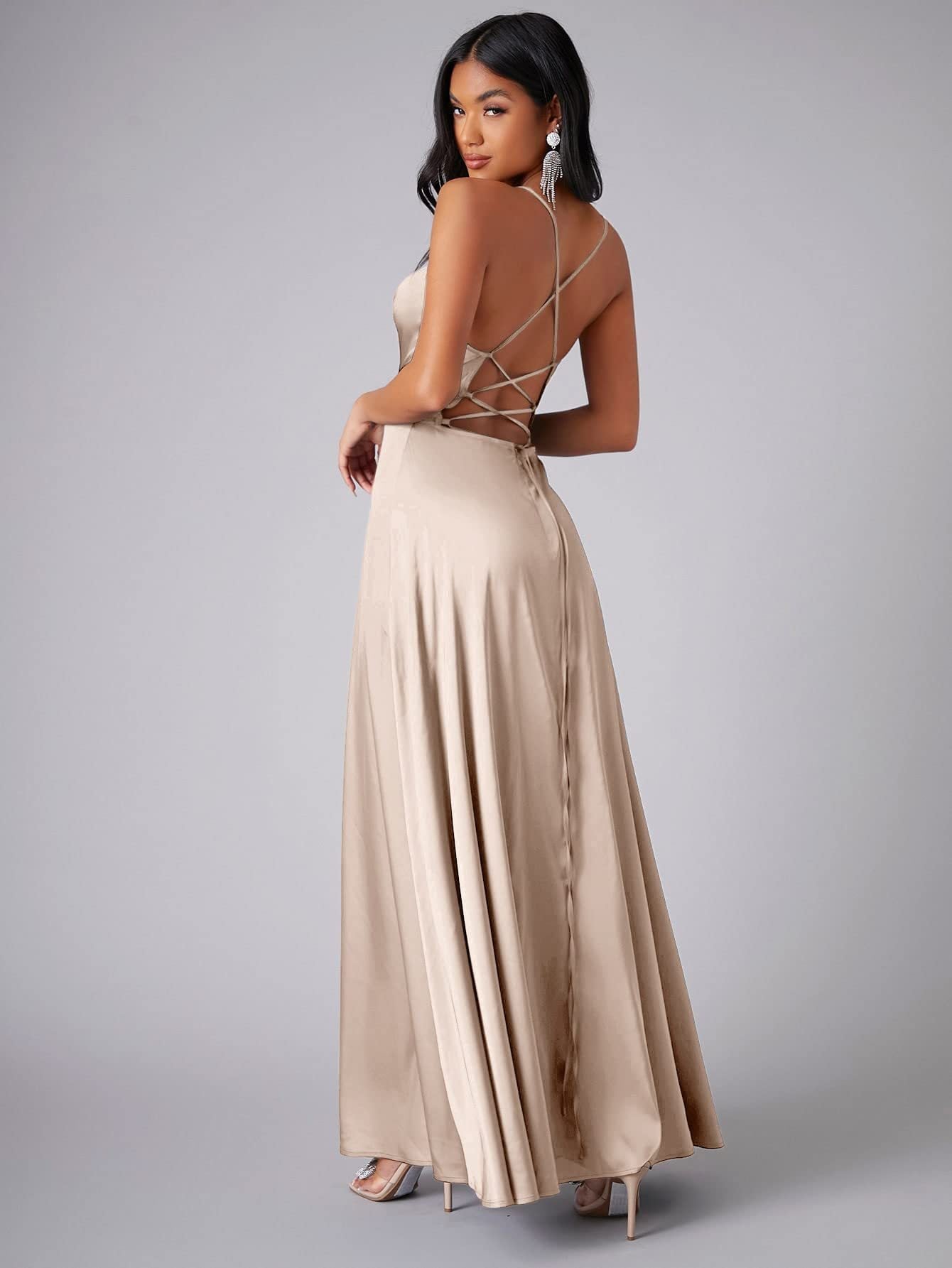 Sexy Slim-Fit Backless Spaghetti Strap Waist-Cinching Evening Gown