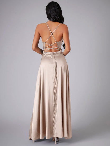 Sexy Slim-Fit Backless Spaghetti Strap Waist-Cinching Evening Gown