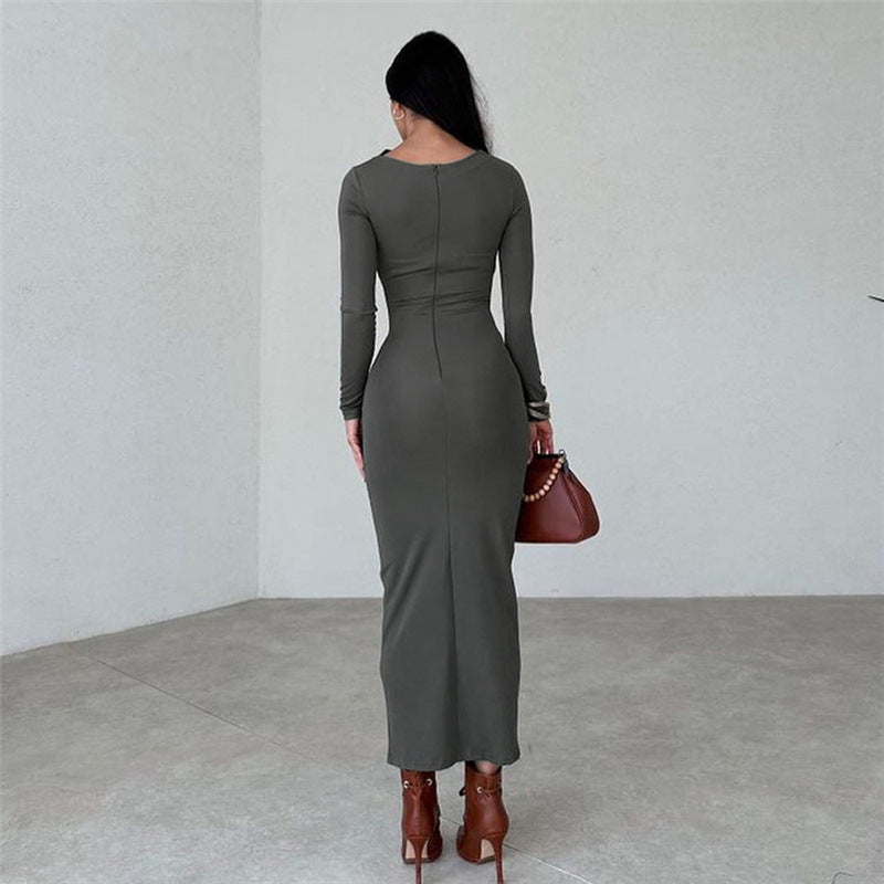 Round Neck Long Sleeve Bodycon Dress