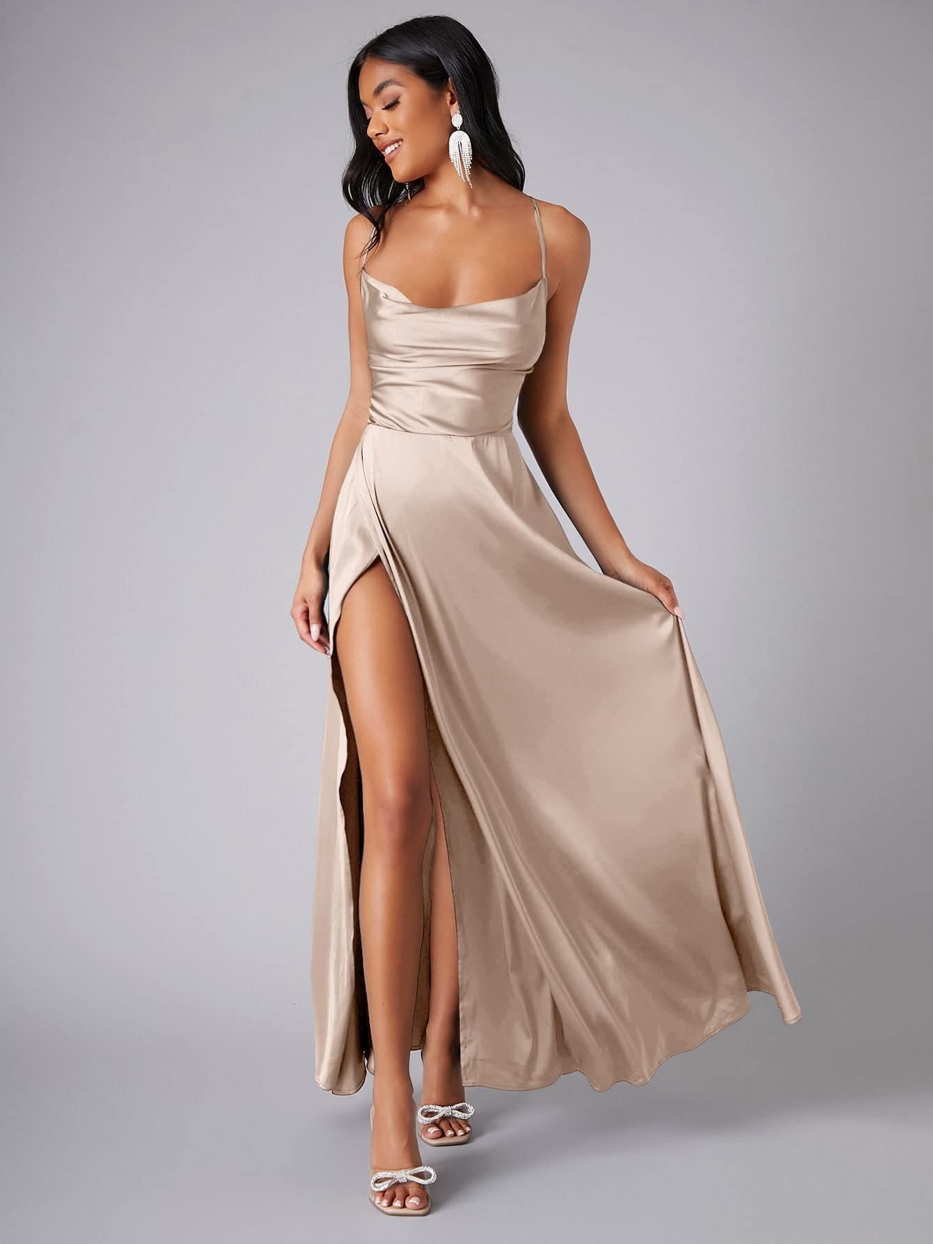 Sexy Slim-Fit Backless Spaghetti Strap Waist-Cinching Evening Gown