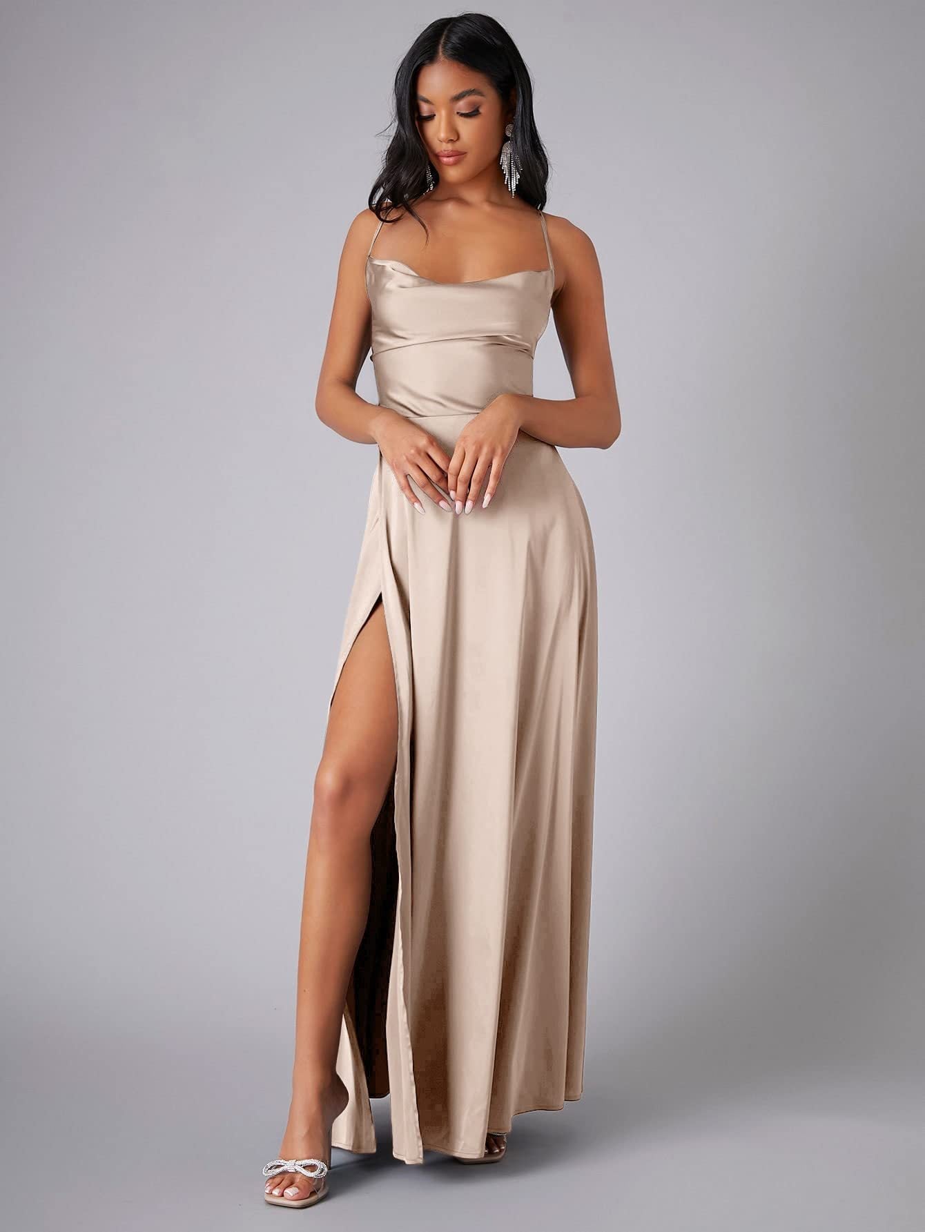 Sexy Slim-Fit Backless Spaghetti Strap Waist-Cinching Evening Gown