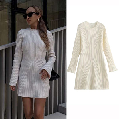 New Autumn Fashion Ribbed Knit Mini Dress