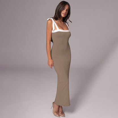 Sexy Spaghetti Strap Sleeveless Tie-Back Bodycon Slim Maxi Dress