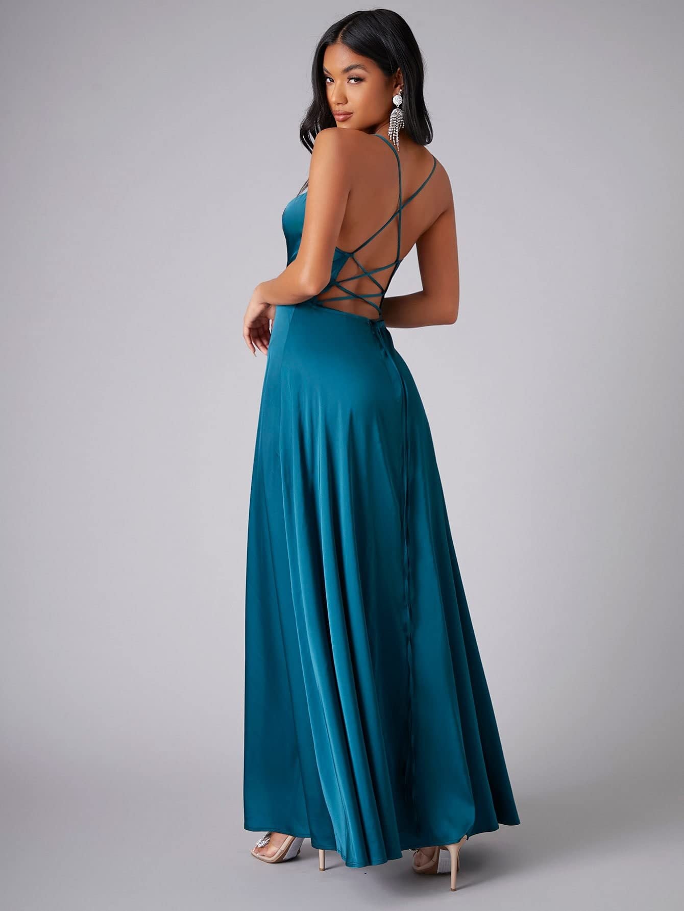 Sexy Slim-Fit Backless Spaghetti Strap Waist-Cinching Evening Gown