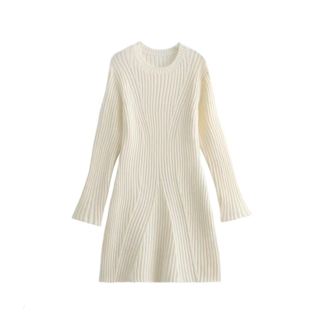 New Autumn Fashion Ribbed Knit Mini Dress