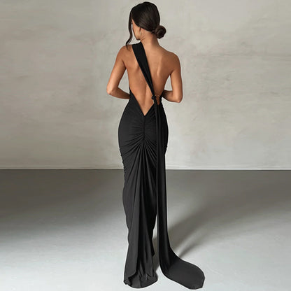 New Sexy Backless Ruched Slim-Fit Sleeveless Dress