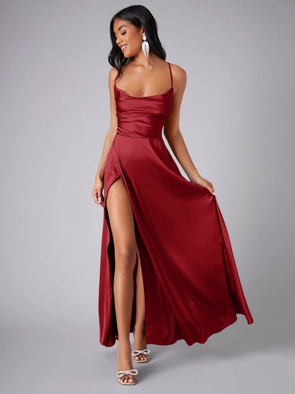 Sexy Slim-Fit Backless Spaghetti Strap Waist-Cinching Evening Gown