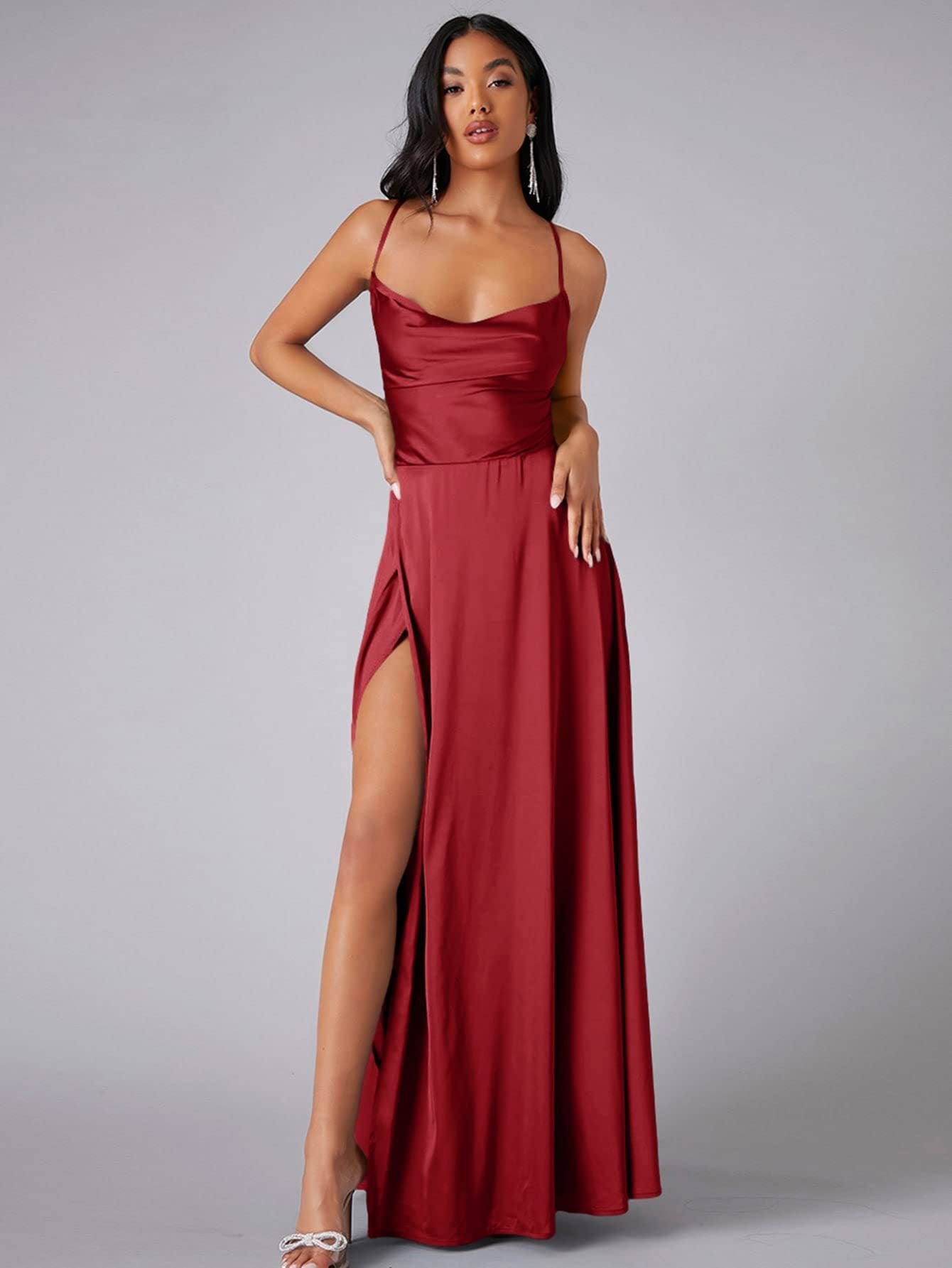 Sexy Slim-Fit Backless Spaghetti Strap Waist-Cinching Evening Gown