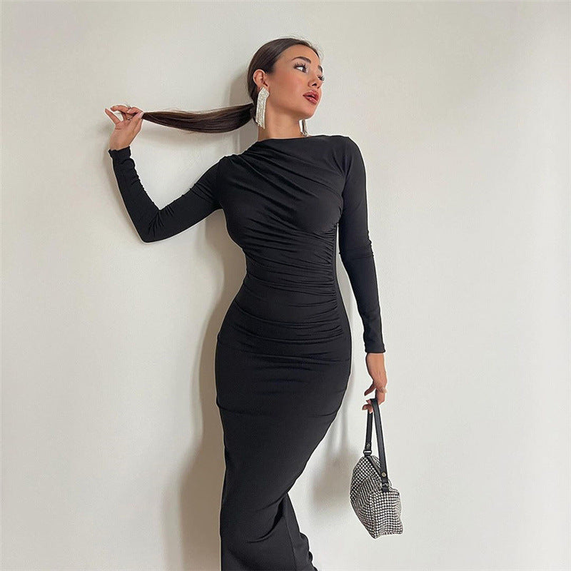 Round Neck Long Sleeve Bodycon Dress