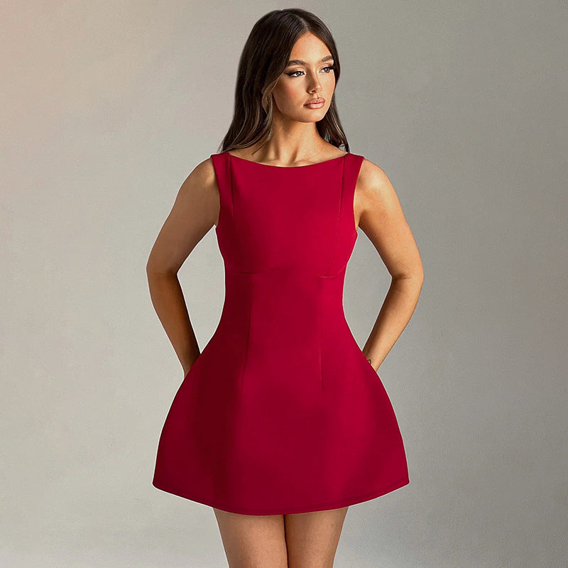 Elegant Sexy Backless Basic Short Dress