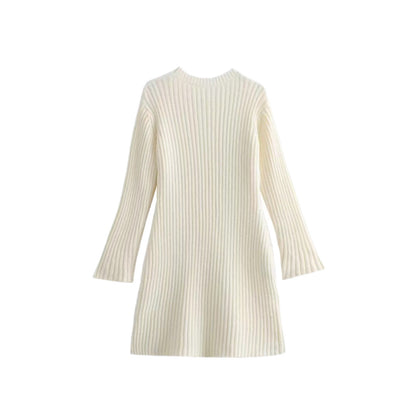 New Autumn Fashion Ribbed Knit Mini Dress