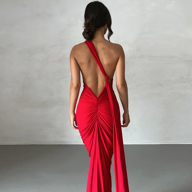 New Sexy Backless Ruched Slim-Fit Sleeveless Dress