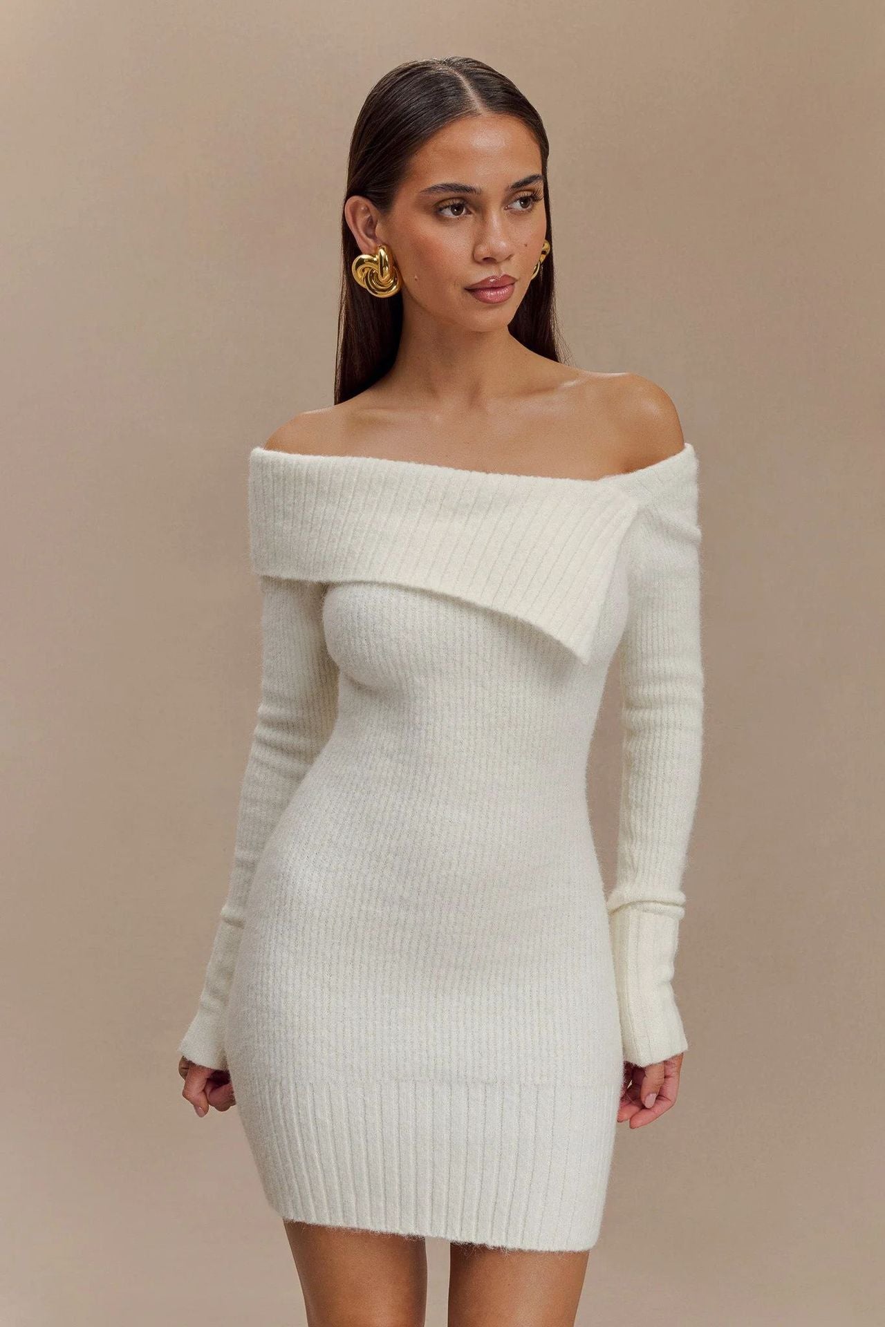 Sexy Off-Shoulder Knit Mini Dress