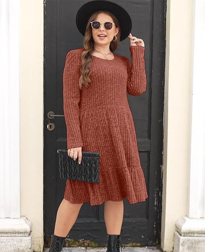 New Striped Crew Neck Knitted Sweater Dress