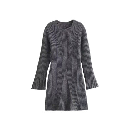 New Autumn Fashion Ribbed Knit Mini Dress