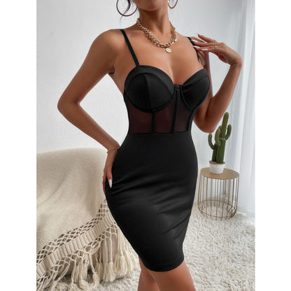 Sexy Strap Mesh Patchwork Corset Bodycon Dress