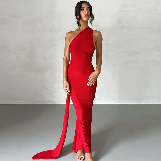 New Sexy Backless Ruched Slim-Fit Sleeveless Dress