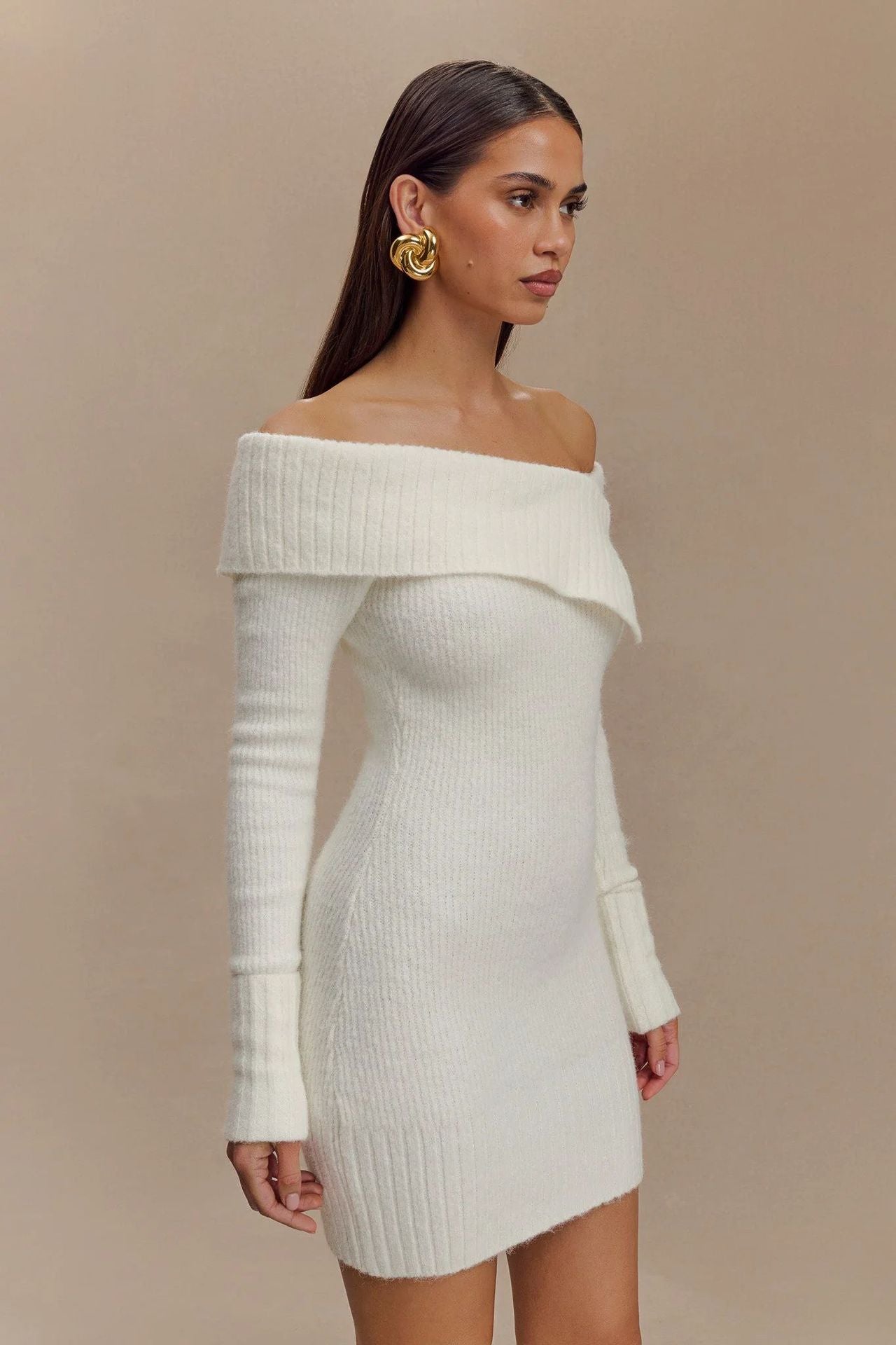 Sexy Off-Shoulder Knit Mini Dress