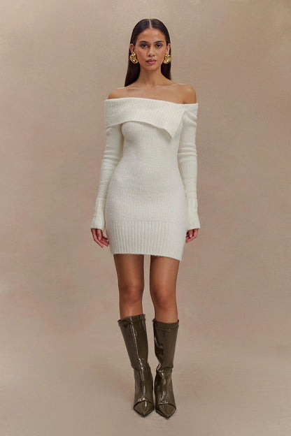 Sexy Off-Shoulder Knit Mini Dress