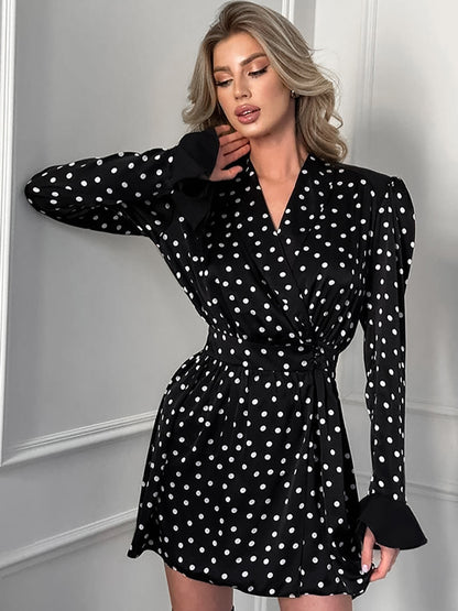 Elegant Polka Dot Tie-Waist Dress