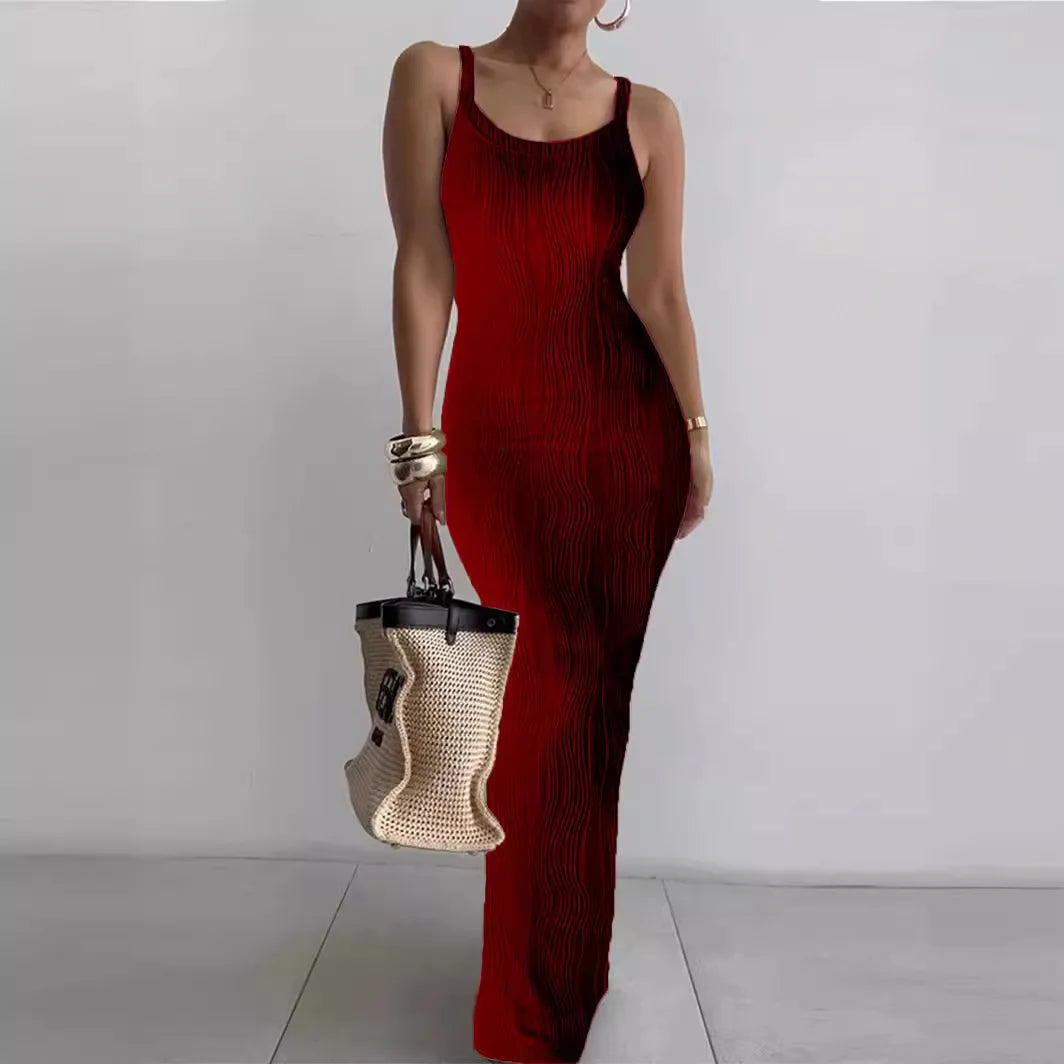 2024 Long Knit Ribbon V-neck Sexy Maxi Dress