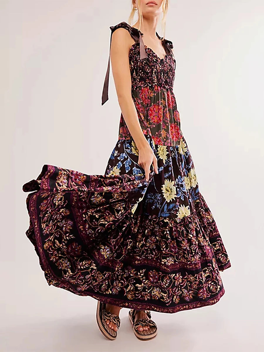 Floral Cami Maxi Dress with Tie-Up Straps