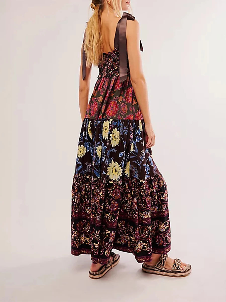 Floral Cami Maxi Dress with Tie-Up Straps