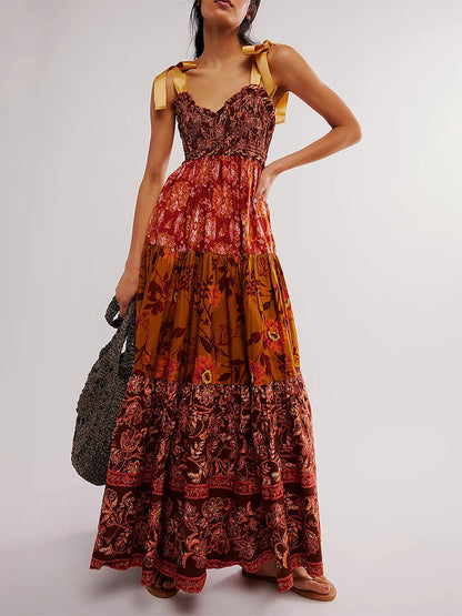 Floral Cami Maxi Dress with Tie-Up Straps