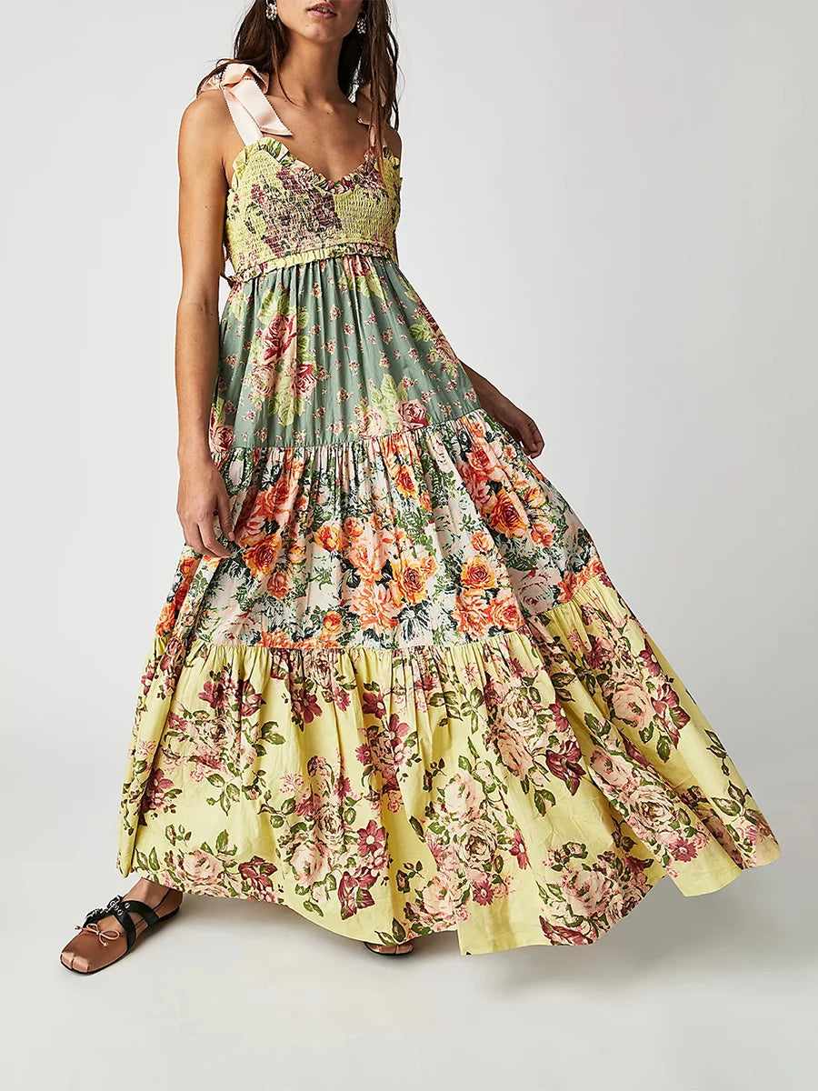 Floral Cami Maxi Dress with Tie-Up Straps