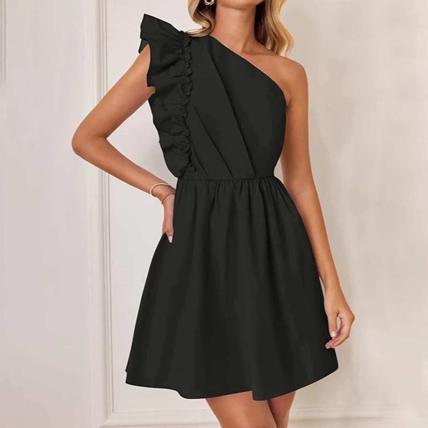 Unique single shoulder Flowing Layered Dress