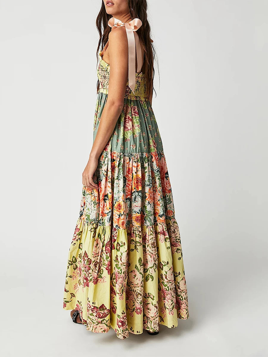 Floral Cami Maxi Dress with Tie-Up Straps