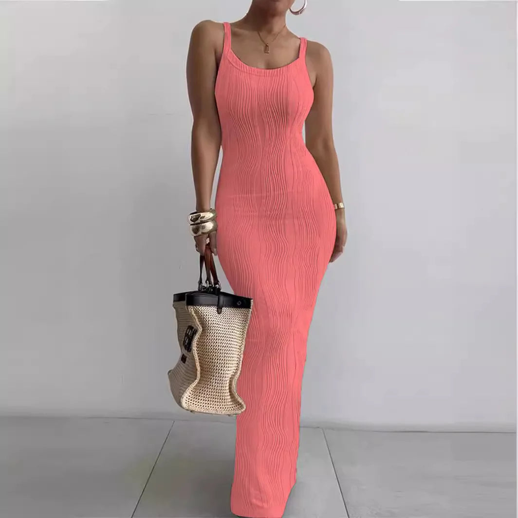 2024 Long Knit Ribbon V-neck Sexy Maxi Dress