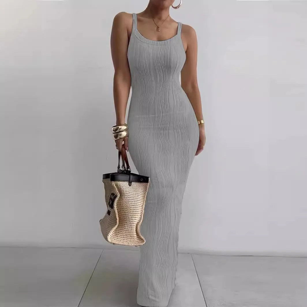 2024 Long Knit Ribbon V-neck Sexy Maxi Dress