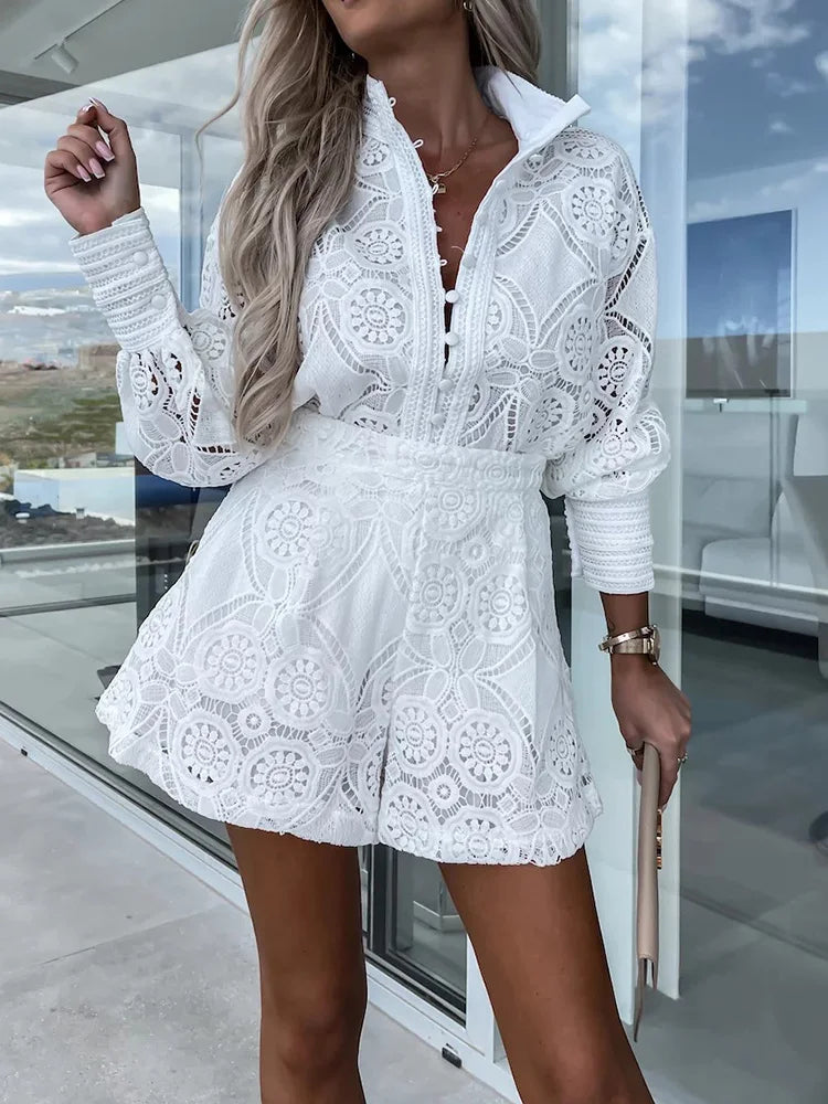 Short Casual Hollow Out Tops and Pants Dress