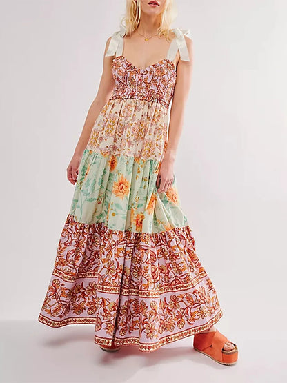 Floral Cami Maxi Dress with Tie-Up Straps